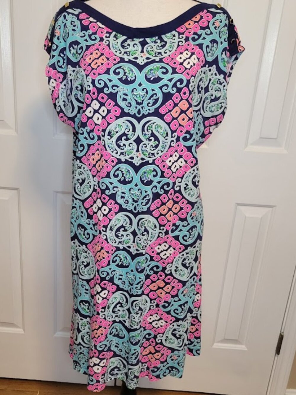 Lilly Pulitzer Robyn Dress Behind the Gate Navy Pink Pima Cotton M
